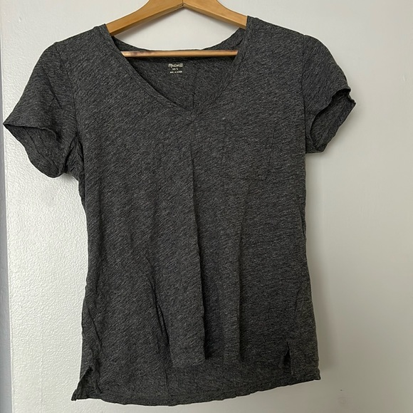 MADEWELL WHISPER COTTON POCKET V NECK TEE T-SHIRT HEATHER IRON TOP SZ S - Picture 2 of 6